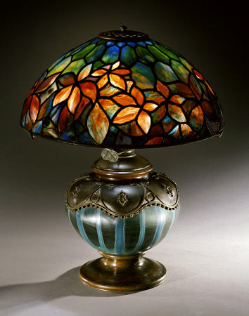 A Fine ''Woodbine'' Leaded Glass, Bronze And Blown Glass Table Lamp from 