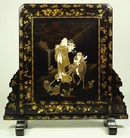 A Large And Impressive Black Lacquer Tsuitate (Room Divider),/n Depicting Yamauba And Kintoki In A M from 