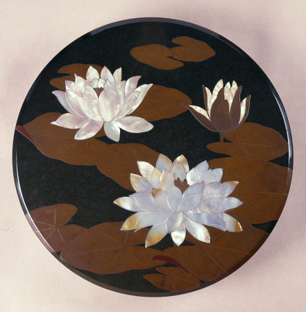 A Large Circular Lacquer Box And Cover Decorated In Iroe Hiramakie, Ishime-Ji And Stained Mother Of from 