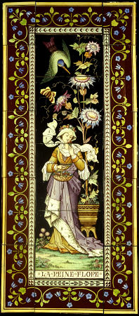  A Minton Stoneware Panel Consisting Of Four Rectangular Tiles Depicting A Maiden In Medieval Costum from 