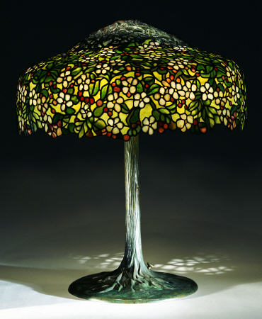 An ''Apple Blossom'' Leaded Glass And Bronze Table Lamp from 