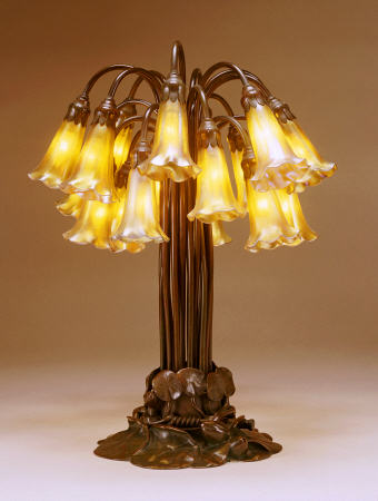 An Eighteen-Light ''Lily'' Favrile Glass And Bronze Table Lamp from 