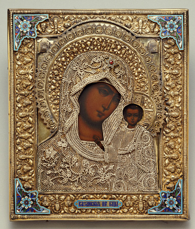 An Enamel And Silver-Gilt Icon Of The Virgin Kazanskaya,  The Oklad Marked Moscow, 1899-1908 from 