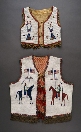 A Plains Beaded Hide Child''s Vest And A Sioux Pictoral Beaded Vest from 