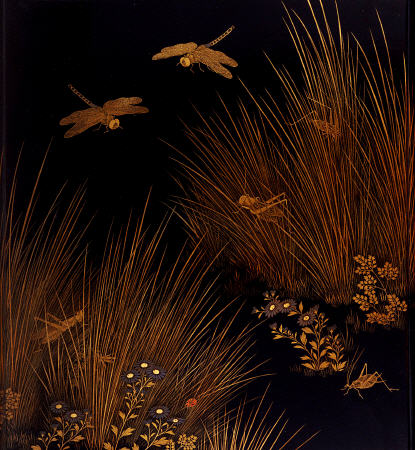 A Roironuri Suzuribako (Writing Case) Depicting Dragonflies, Crickets And A Ladybird Among Grasses A from 
