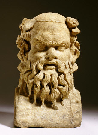 A Roman Marble Janiform Herm Satyr Head from 