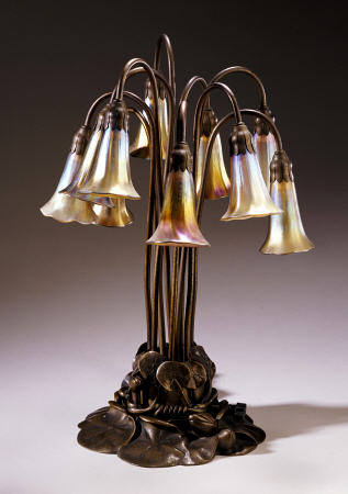 A Ten Light Favrile Glass And Gilt-Bronze Table Lamp By Tiffany Studios from 