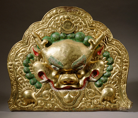 A Tibetan Gilt-Copper Repousse Banner, Depicting A Kirttimukha With A Fierce Expression, 18th Centur from 
