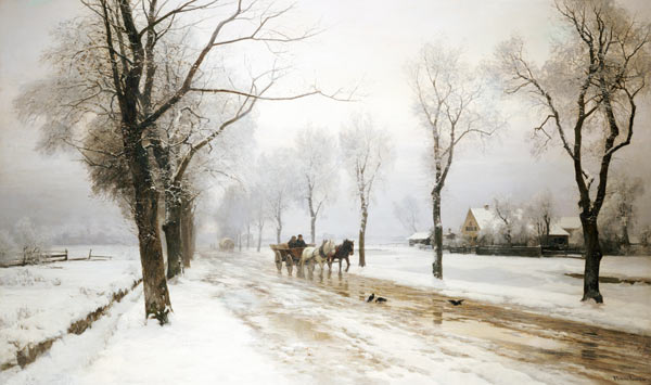 An Extensive Winter Landscape With A Horse And Cart from 