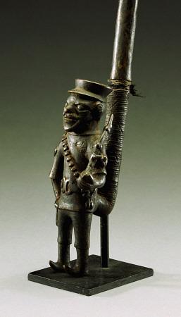 A Cameroon Brass Pipe, Of Bamun Style Depicting A Bearded German Soldier