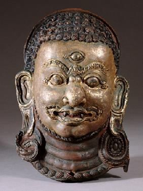 A Fine Nepalese Copper Repousse Mask Of Bhairava, 17th Century