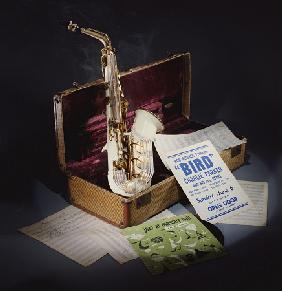 A Group Of Charlie Parker Memorabilia Including An Early 1950s Grafton Alto Saxophone Of Cream Acryl