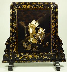 A Large And Impressive Black Lacquer Tsuitate (Room Divider),/n Depicting Yamauba And Kintoki In A M