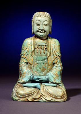 A Very Rare Gilt Decorated Turquoise Matrix Figure Of Sakyamuni