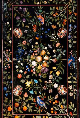 A Florentine Pietra Dura Table Top Inlaid With Various Marbles And Lapis Lazuli Centred By A Display
