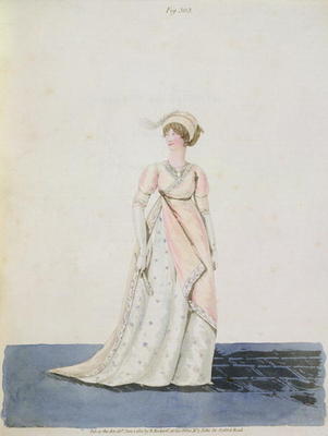 Afternoon dress, fig. 303 from Nikolaus Heideloff's 'Gallery of Fashion', Vol II, June 1801 (aquatin from 