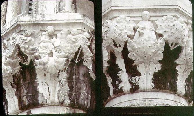 Capitals decorated with reliefs portraying craftsmen at their trades (LtoR) the stone-cutter and the from 