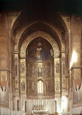 Christ Pantocrator with below the Madonna Enthroned with Angels and Apostles, view of the mosaic cyc