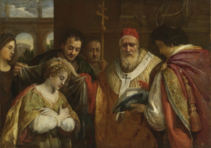Saint Domitilla receiving the veil from Pope Clement I from 