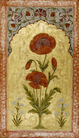 Double Sided Miniature Depicting A Single Stem Of Poppy Blossoms On Gold Ground from 