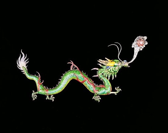 Dragon chasing a flaming pearl, decorative detail from the base of a Chinese export silver jardinier from 