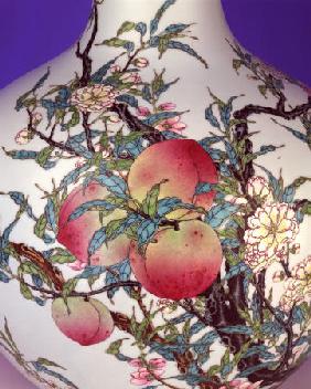 Detail From A Magnificent Famille Rose Nine-Peach Globular Bottle Vase