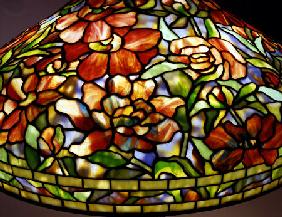 Detail Of A ''Peony'' Leaded Glass And Bronze Table Lamp By Tiffany Studios