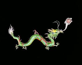 Dragon chasing a flaming pearl, decorative detail from the base of a Chinese export silver jardinier