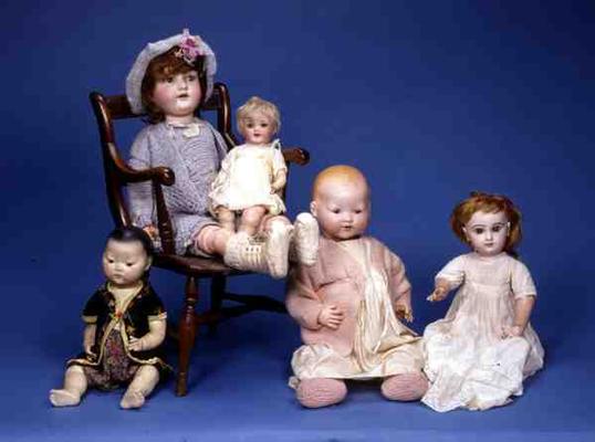 Five bisque headed dolls from 