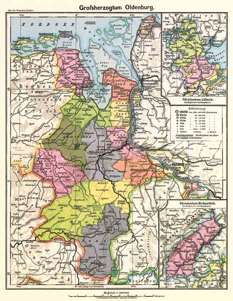 Großherzogtum Oldenburg ,  Landkarte 1902 from 