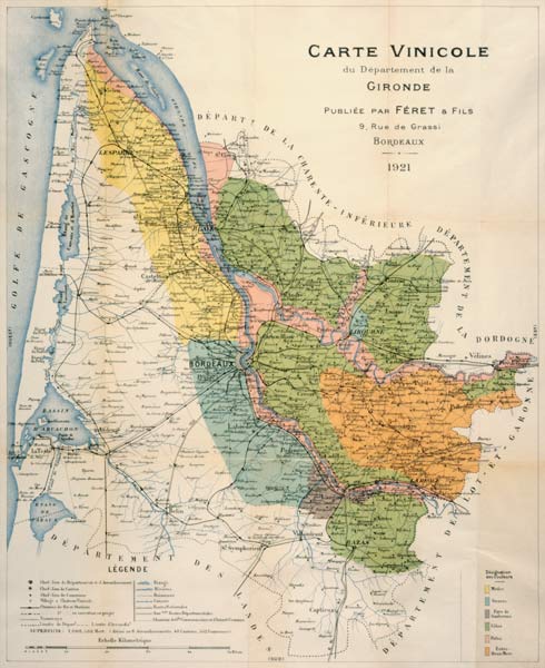 Gironde, Landkarte mit Weinanbaugebieten from 
