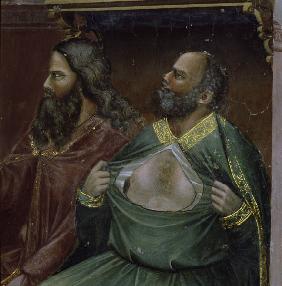 Giotto, Christus vor Kaiphas, Ausschn.