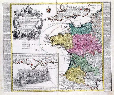 German Map showing English naval attacks on French ports in 1758 from 