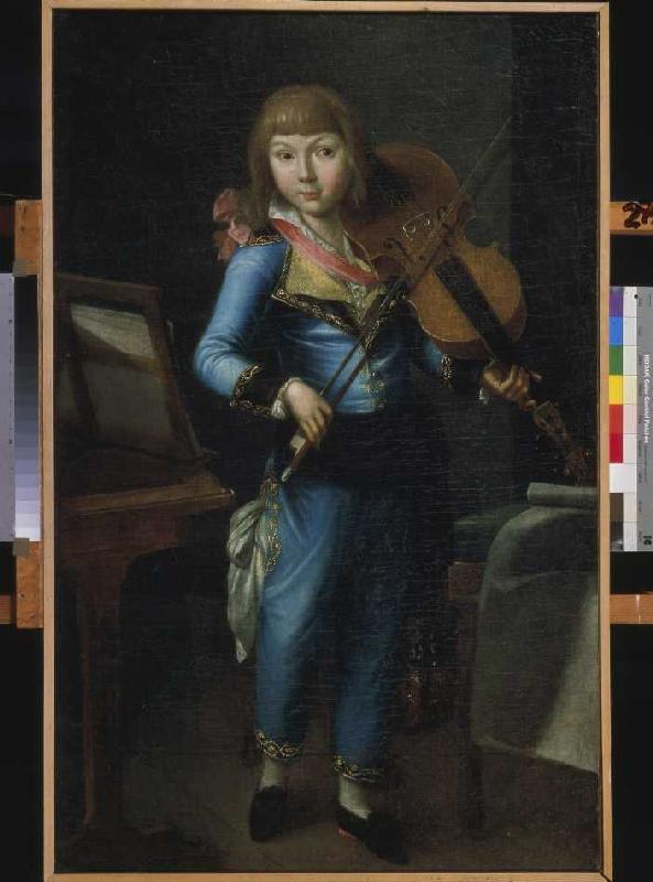 Kleiner Geigenspieler in blauem Gewand from 