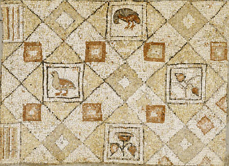 Late Roman, Large Geometric Mosaic Panel With Birds And Flowers from 
