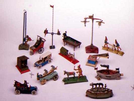 Lithographed Penny Toys with simple mechanisms by different makers including Meier, Distler etc. The from 