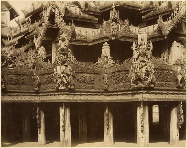 Monastery or Pagoda, detail, probably Mandalay, late 19th century (albumen print) (b/w photo)  from 