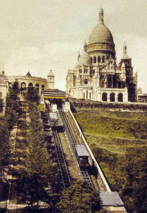 Montmartre, Paris: the funicular and the Sacre Coeur from 
