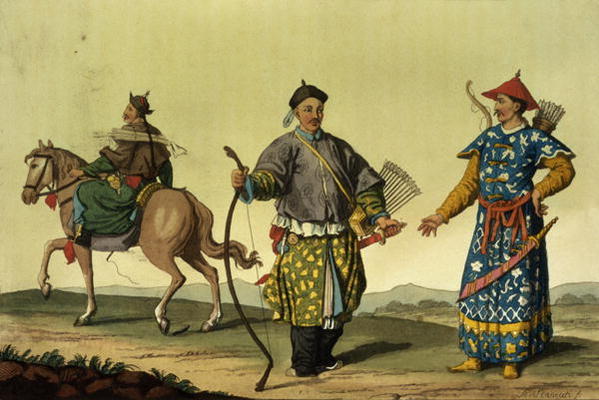 Mongolian Eight Flags soldiers from Ching's military forces, engraved by R. Rancati (colour engravin from 