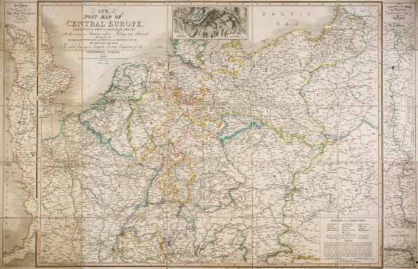 New Post Map of Central Europa 1828 from 