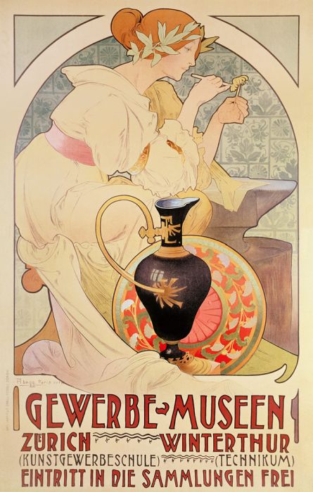 Poster Advertising the Gewerbe Museen, Zurich from 