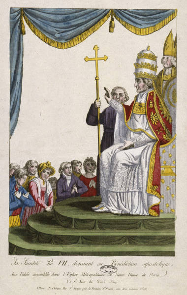 Papst Pius VII. segnet...1804 / Kupferst from 