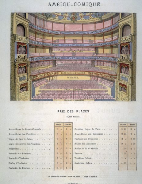 Paris, Théâtre de l''Ambigu, Preistabelle from 