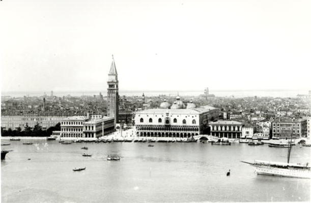 Panoramic view of the pier from the tower of San Giorgio Maggiore (b/w photo) from 