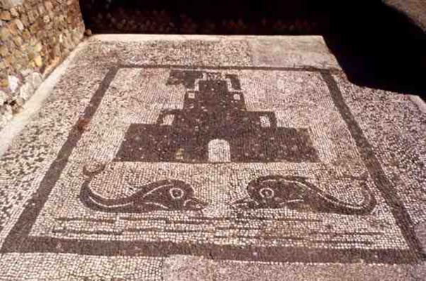 Pavement with house and dolphins, Roman, 2nd century AD (mosaic) from 