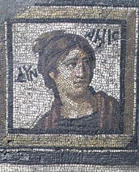 Portrait of a woman, detail of a mosaic pavement depicting the seasons and hunting scenes, from the