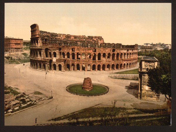 Italy, Rome, Colosseum and Meta sudante from 