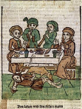Rich man & poor Lazarus / Woodcut / 1485
