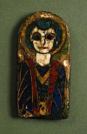 Rounded plaque, depicting Christ or a saint, late 9th century (enamel)