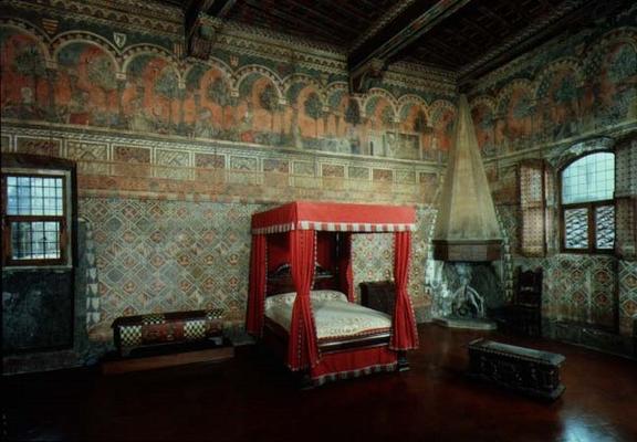 Room of the Castellana di Vergi showing the frescoed walls and frieze depicting a medieval French ro from 